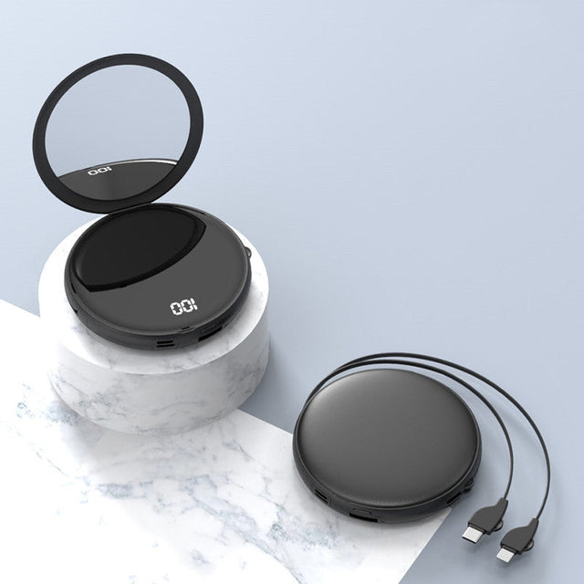 Bærbar 20000mAh Power Bank med Spejl & 3 Typer af Stik, til Alle Store Mobiltelefoner