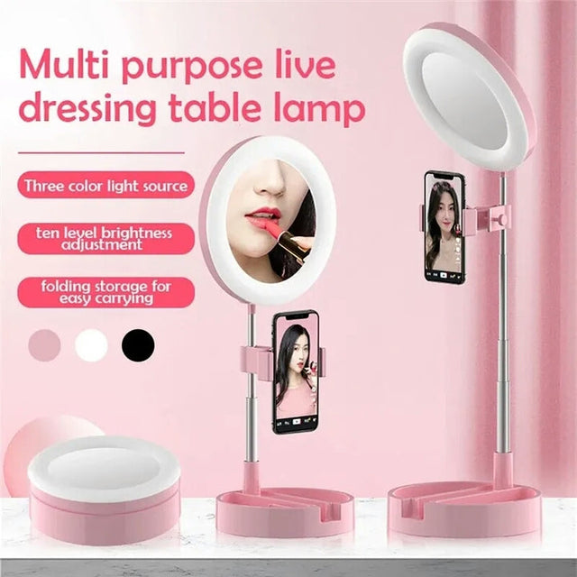Selfie Ringlys med Makeup Spejl & Telefonholder Kit
