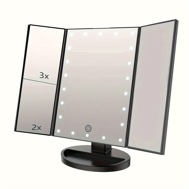 GlowMirror – Sammenklappeligt LED Makeup Spejl med 3x/2x Forstørrelse |