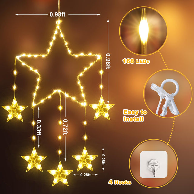 Quntis 2Pcs 95cm Store Julevindueslys, 84LED 12 Stjerner Batteridrevne Jule Silhuet Funklende Stjerne Lys med Timer Hukommelse, 8 Tilstande Xmas Indendørs Udendørs Hængende Dekoration, Varm Hvid
