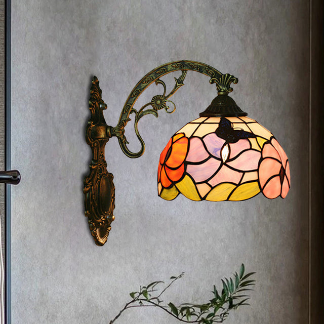 Enkelt Sommerfugl og Pæon Væglampe Tiffany Bronze Glasvæg Lampe