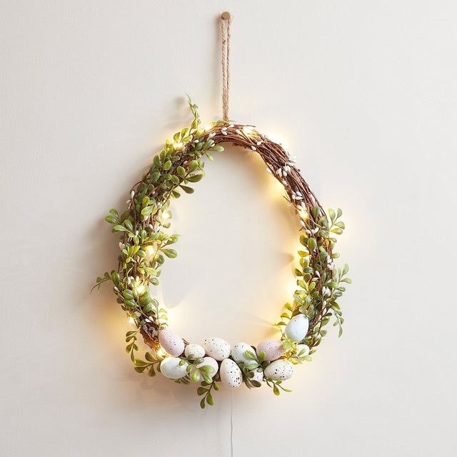35 cm påskekrans dekoration i æggeform med mikro fairy lights