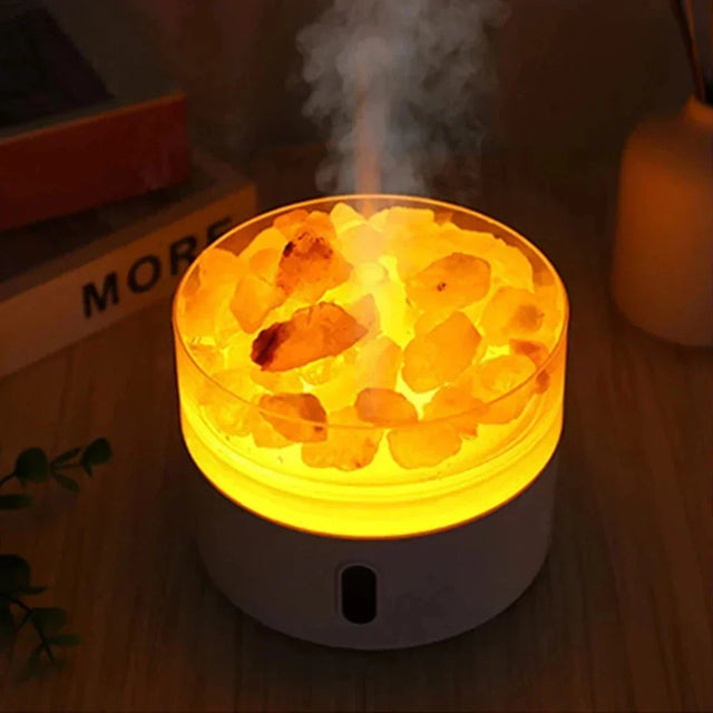 Saltlampe Diffuser - USB Ultrasonisk Æterisk Oliediffuser med Himalayasaltkrystaller & Nattelys