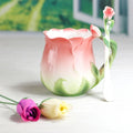 3D Rose Blomst Kaffe Krus Keramiske Kaffe Krus Søde Æstetiske Vandkopper med Ske Sommer Vinter Drikke Udstyr Valentines Day Gaver