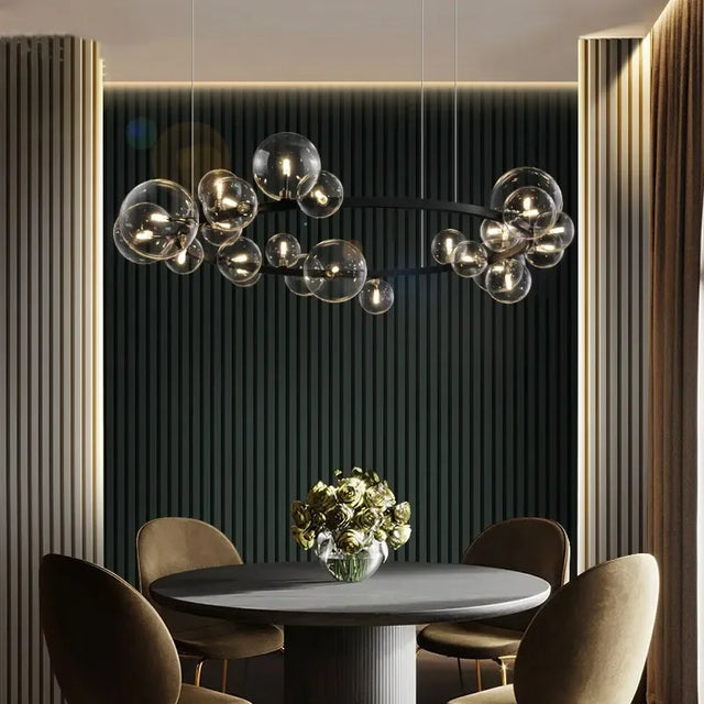 Moderne Kreativ Metal Kranse Belysning: 7/10 Klare Glasbobler, Lang Rund Design med G9 Lyskilde