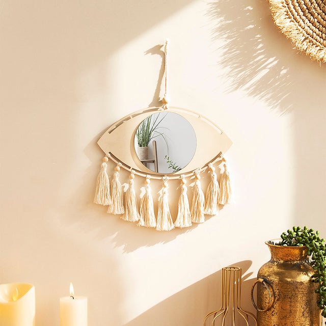 Boho Makrame Øje Spejl Væg Dekoration