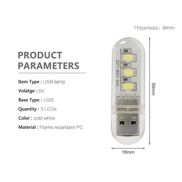 Mini USB LED Nattelys - Kold Hvid Lampe