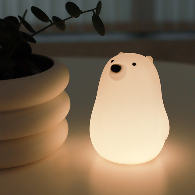 Squeezeable Silicone Hvid Bjørn LED Nattelys - Perfekt Gave til Børn og Piger