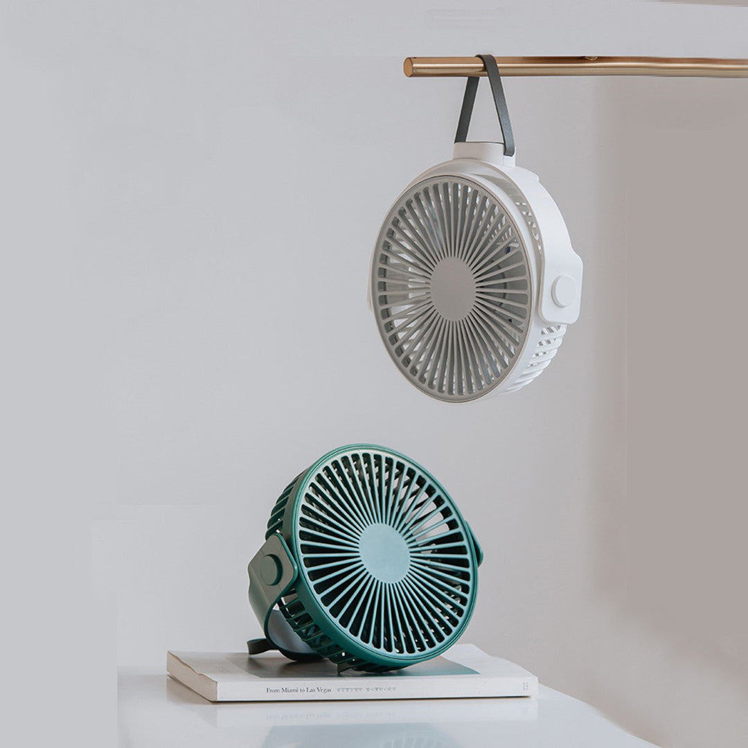 2-i-1 Genopladelig Bærbar Hængende / Skrivebordsventilator med Nattelys, 4 Justerbare Vindspeed |