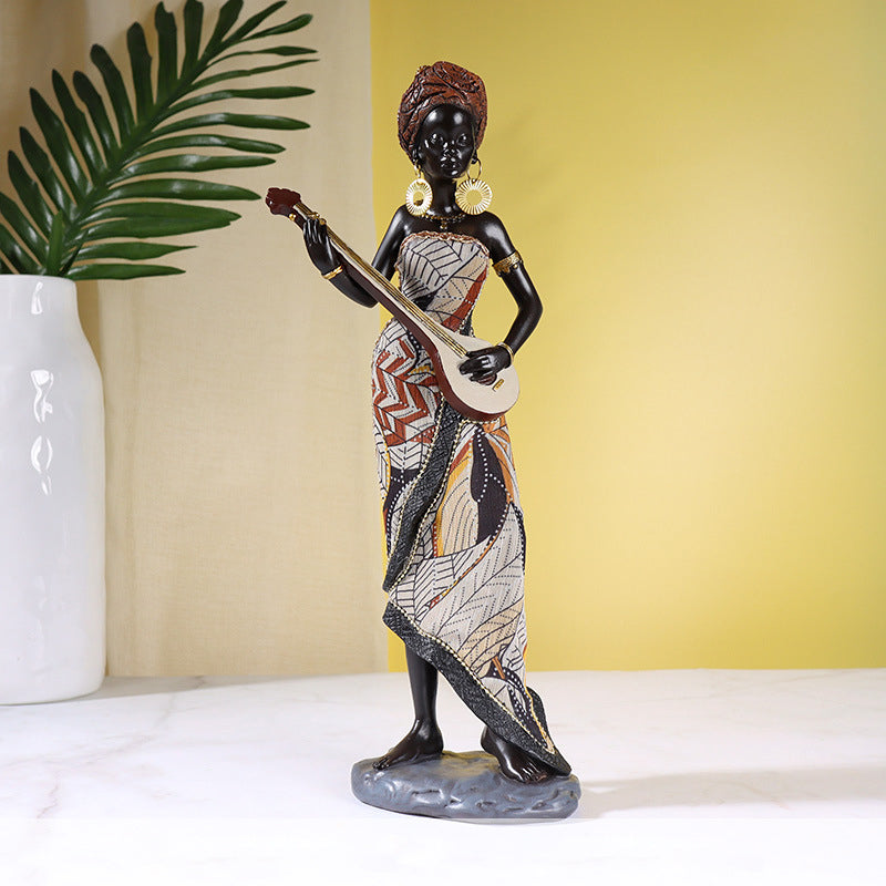 Afrikansk Kvindelig Musiker Skulptur