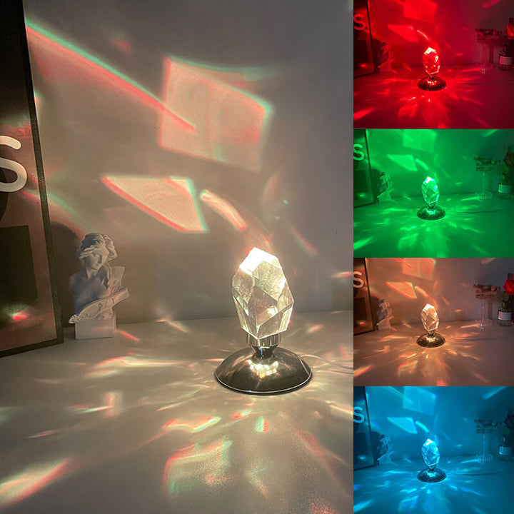 LuxorLite Diamant Krystal LED Bordlampe | Luksuriøs Stemningslys | 3 eller 16 farveændringer | Trådløs Natlampe