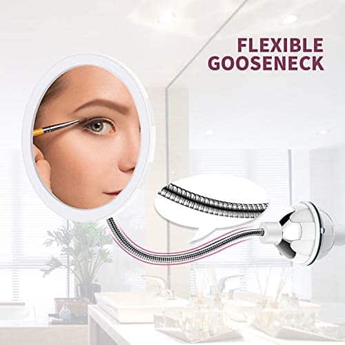 Makeup spejl med LED &amp;amp; forstørrelse - med sugekop og fleksibel arm |