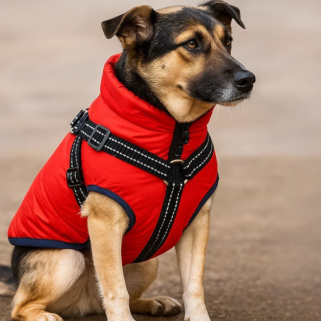 Hundejakke med Sele til Vinterture