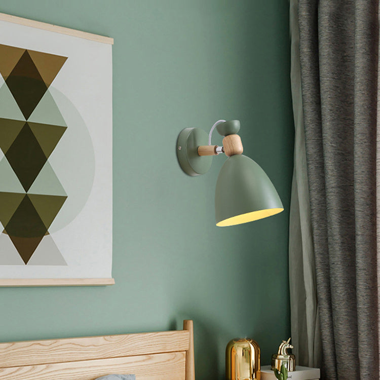 Moderne Minimalistisk Rund Horn Aluminium Træ 1-Lampe Væglampe til Soveværelse
