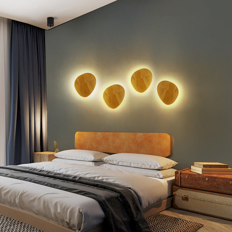 Moderne Minimalistisk Rund Uregelmæssig Oval Træ LED Væglampe til Stue