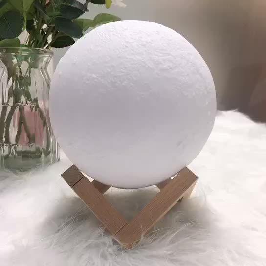 Kreativ Mini Genopladelig 3D-Printet Måne 1-Lys LED Bordlampe