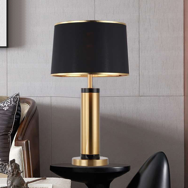 Moderne Overgangs Cylinder Jern Stof 1-Lygt Bordlampe til Stuen
