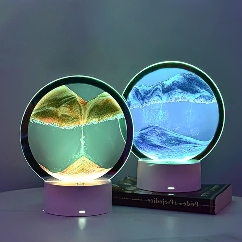 Kreativ Rund Timeglas Quicksand 3D LED Nattelys Bordlampe