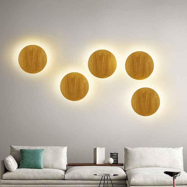 Moderne Minimalistisk Rund Uregelmæssig Oval Træ LED Væglampe til Stue