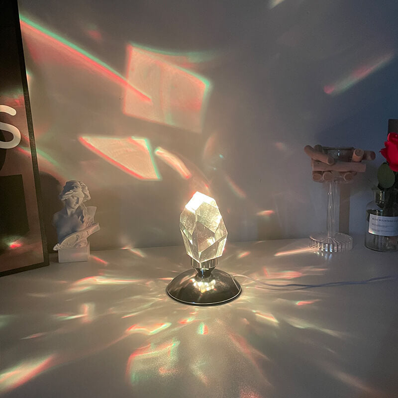 LuxorLite Diamant Krystal LED Bordlampe | Luksuriøs Stemningslys | 3 eller 16 farveændringer | Trådløs Natlampe