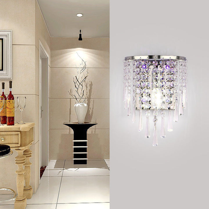 Moderne luksus semi-rund oktagonal perle rustfrit stål krystal 1-lys væglampe til stuen