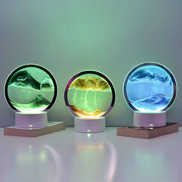 Kreativ Rund Timeglas Quicksand 3D LED Nattelys Bordlampe