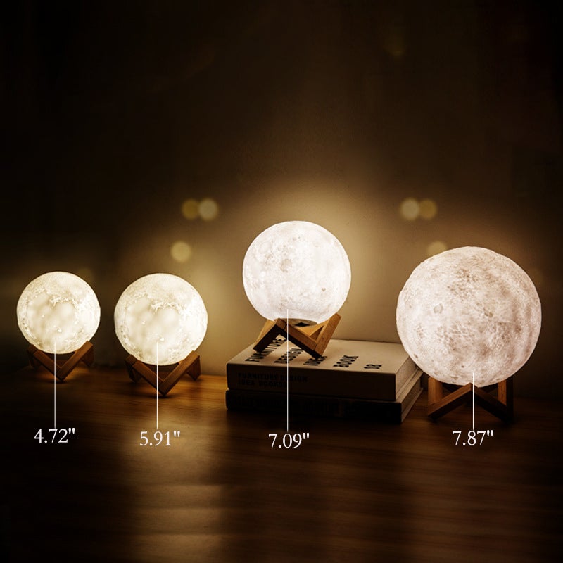 Kreativ Mini Genopladelig 3D-Printet Måne 1-Lys LED Bordlampe