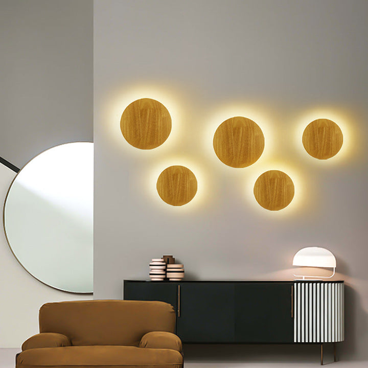 Moderne Minimalistisk Rund Uregelmæssig Oval Træ LED Væglampe til Stue