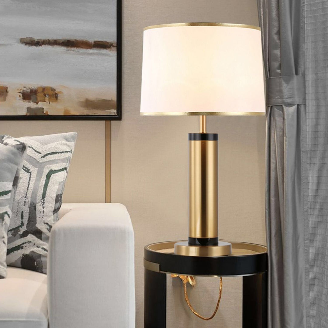 Moderne Overgangs Cylinder Jern Stof 1-Lygt Bordlampe til Stuen