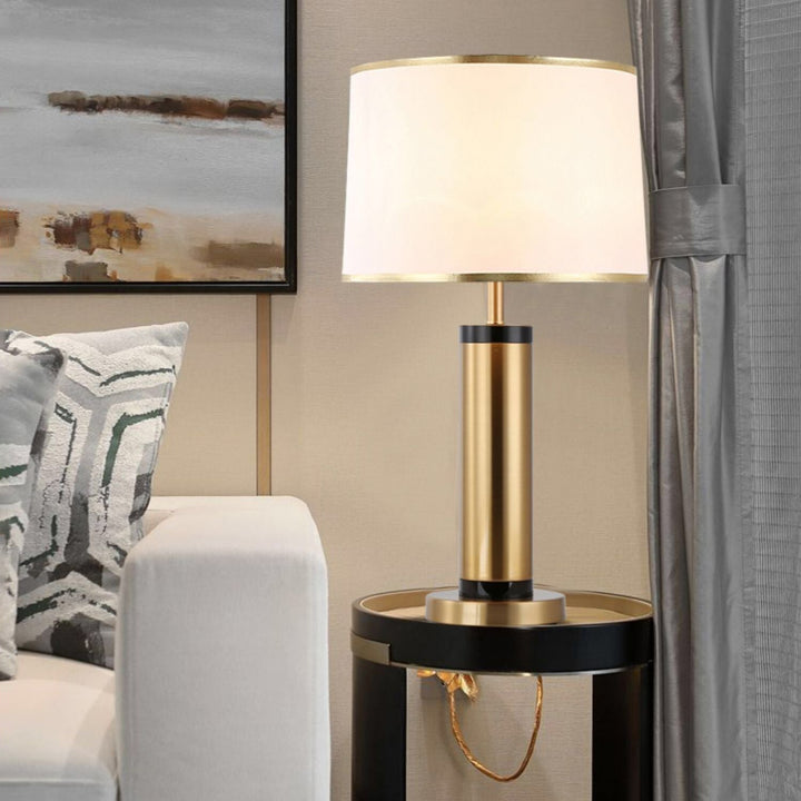 Moderne Overgangs Cylinder Jern Stof 1-Lygt Bordlampe til Stuen