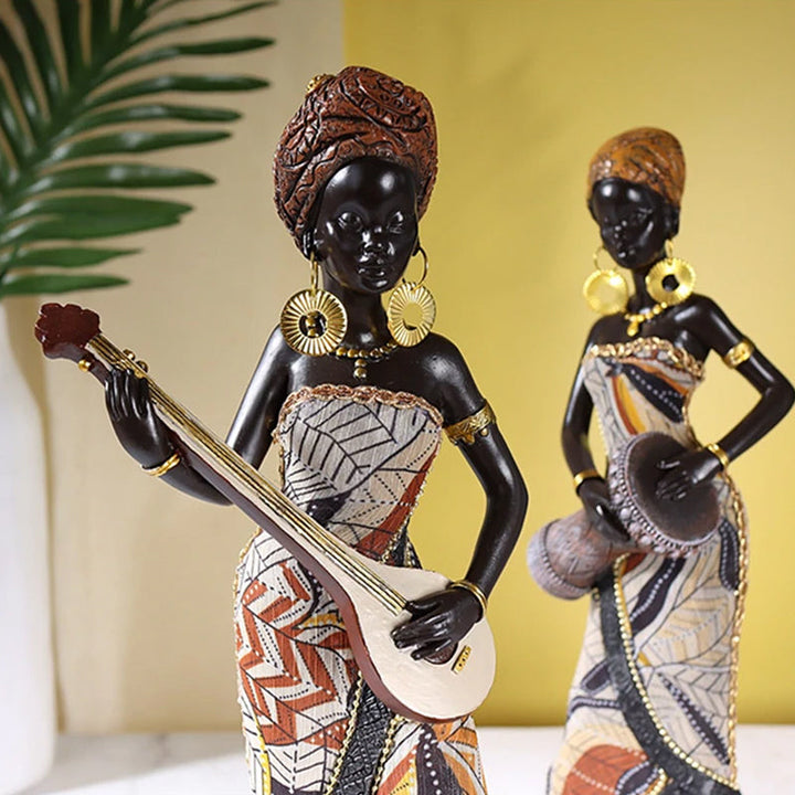 Afrikansk Kvindelig Musiker Skulptur
