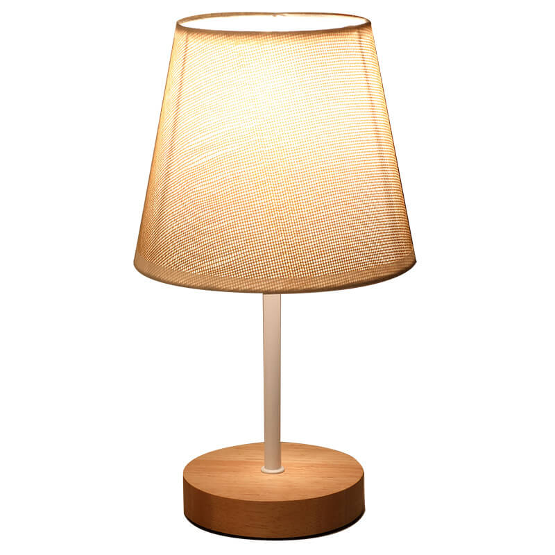 Nordisk Vintage Stof Cone Massivt Træ LED Bordlampe