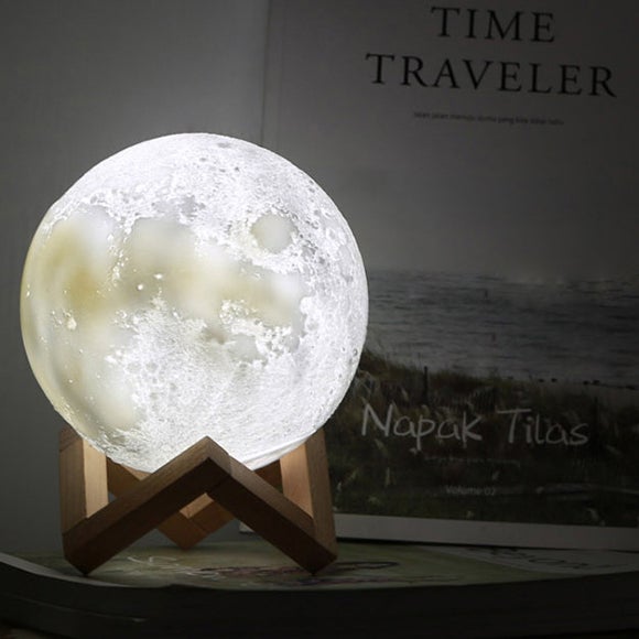 Kreativ Mini Genopladelig 3D-Printet Måne 1-Lys LED Bordlampe