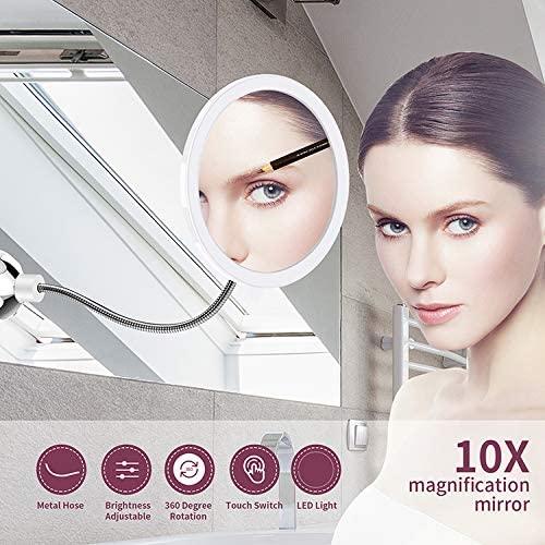 Makeup spejl med LED &amp;amp; forstørrelse - med sugekop og fleksibel arm |