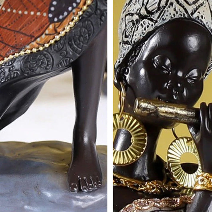 Afrikansk Kvindelig Musiker Skulptur