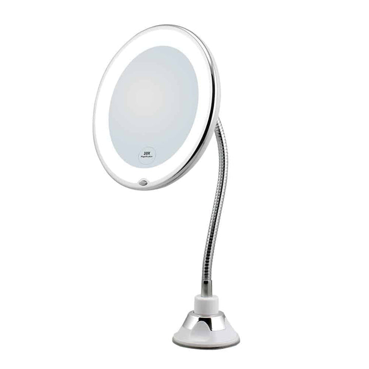 Makeup spejl med LED &amp;amp; forstørrelse - med sugekop og fleksibel arm |