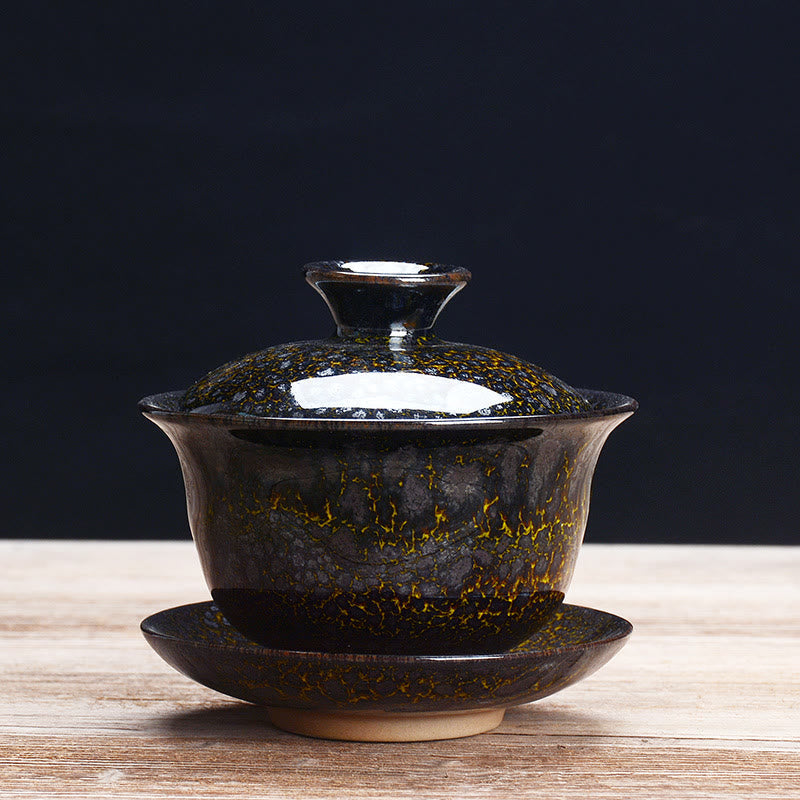 Vintage Keramisk Gaiwan Sancai Te Kop Te Kop og Underkop med Låg