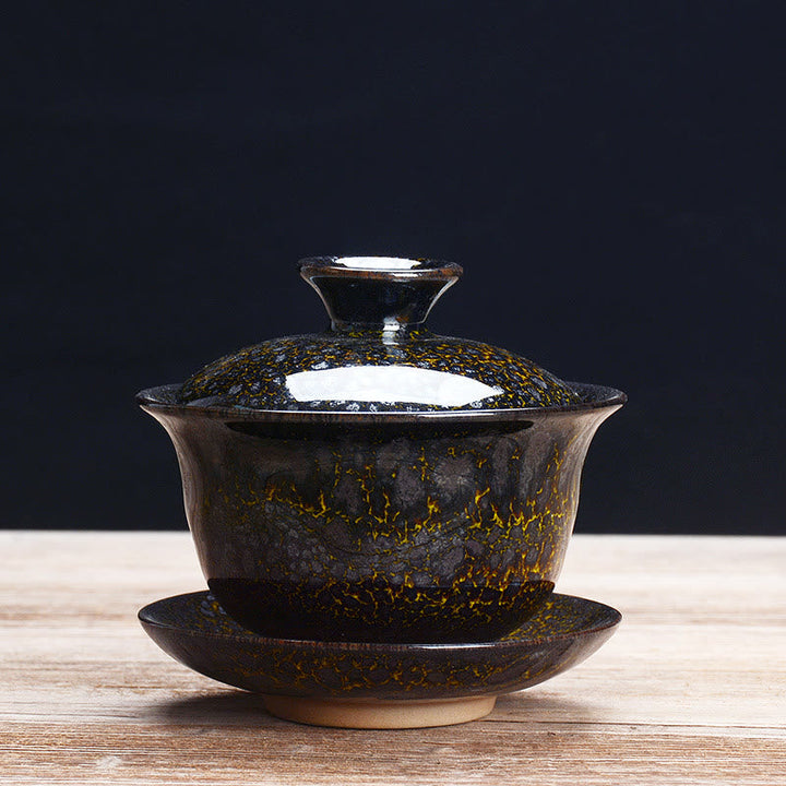Vintage Keramisk Gaiwan Sancai Te Kop Te Kop og Underkop med Låg