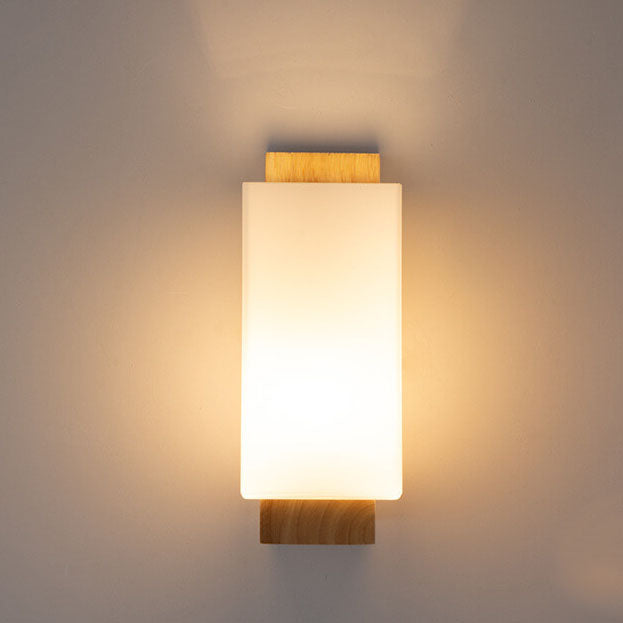 Moderne minimalistisk massiv træ firkantet glas søjle 1-lys væglampe