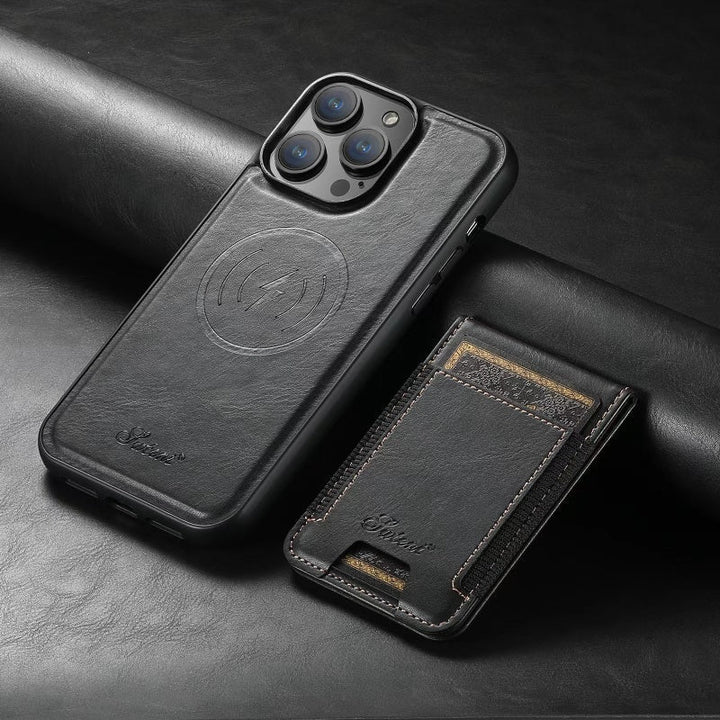 LuxCase Læder Telefon Etui med Kortlomme og Stativ – Kompatibel med iPhone |