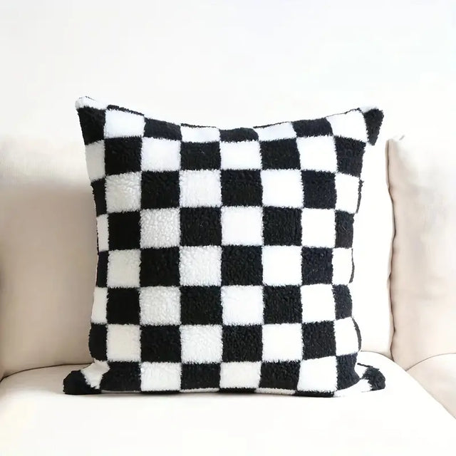 Checkerboard Faux Fur Pillowcase