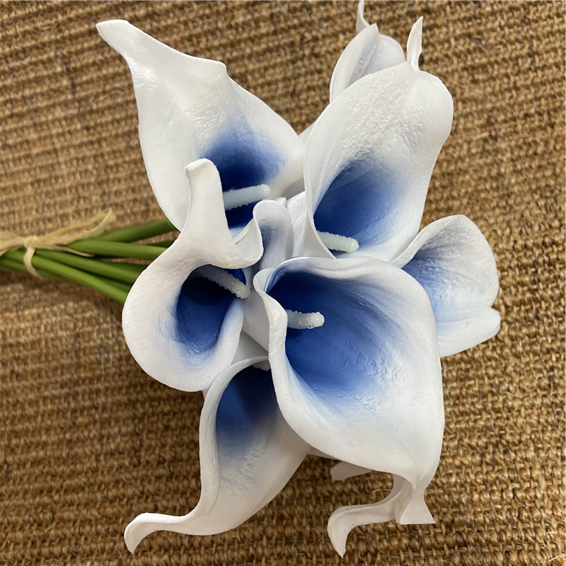 10 marine blå Calla lilje PU Real Touch blomster bryllupsdekoration buketter borddekoration kunstige blomster hjem decor