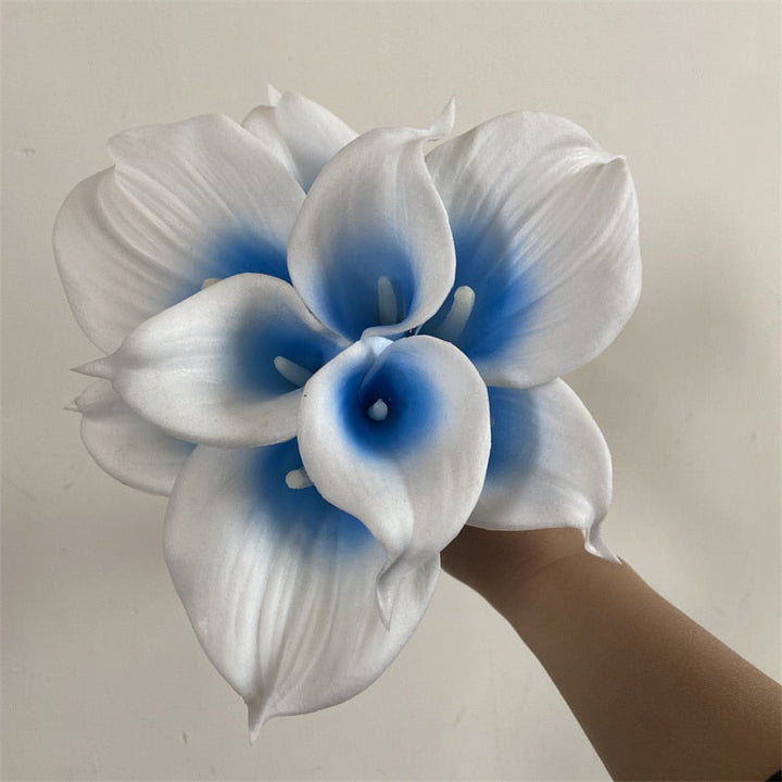 10 marine blå Calla lilje PU Real Touch blomster bryllupsdekoration buketter borddekoration kunstige blomster hjem decor
