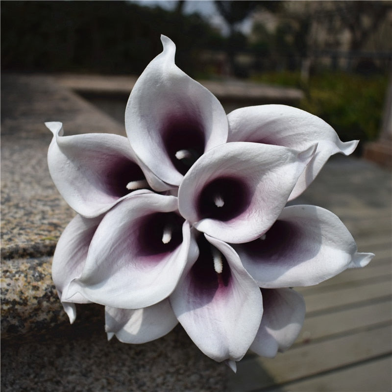 10 marine blå Calla lilje PU Real Touch blomster bryllupsdekoration buketter borddekoration kunstige blomster hjem decor