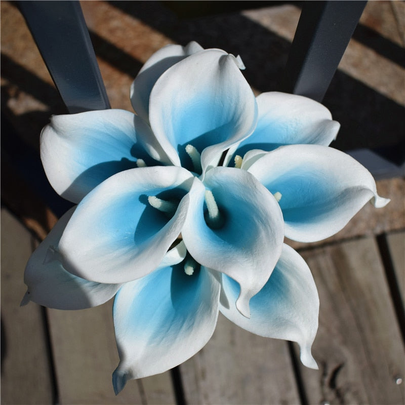 10 marine blå Calla lilje PU Real Touch blomster bryllupsdekoration buketter borddekoration kunstige blomster hjem decor