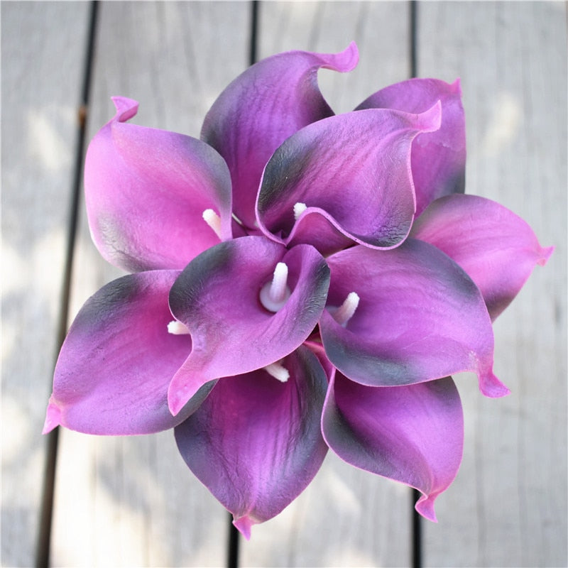 10 marine blå Calla lilje PU Real Touch blomster bryllupsdekoration buketter borddekoration kunstige blomster hjem decor