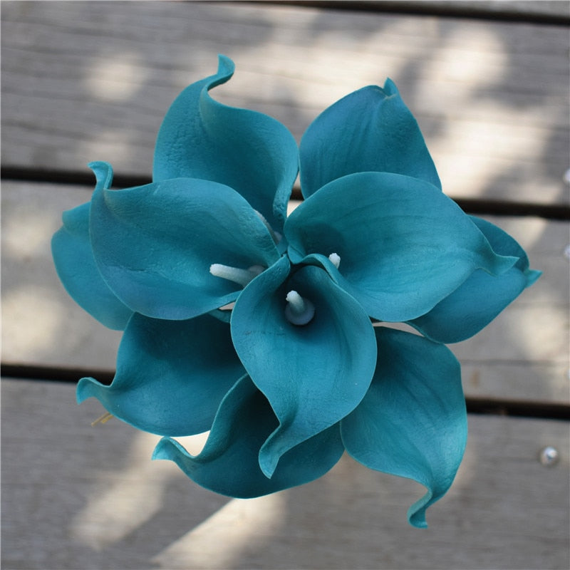 10 marine blå Calla lilje PU Real Touch blomster bryllupsdekoration buketter borddekoration kunstige blomster hjem decor