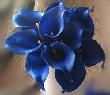 10 marine blå Calla lilje PU Real Touch blomster bryllupsdekoration buketter borddekoration kunstige blomster hjem decor