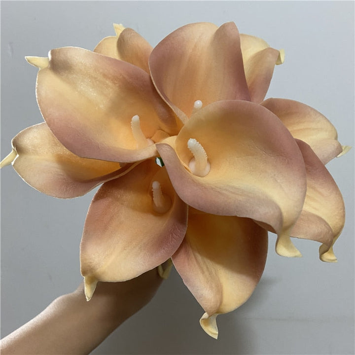 10 marine blå Calla lilje PU Real Touch blomster bryllupsdekoration buketter borddekoration kunstige blomster hjem decor