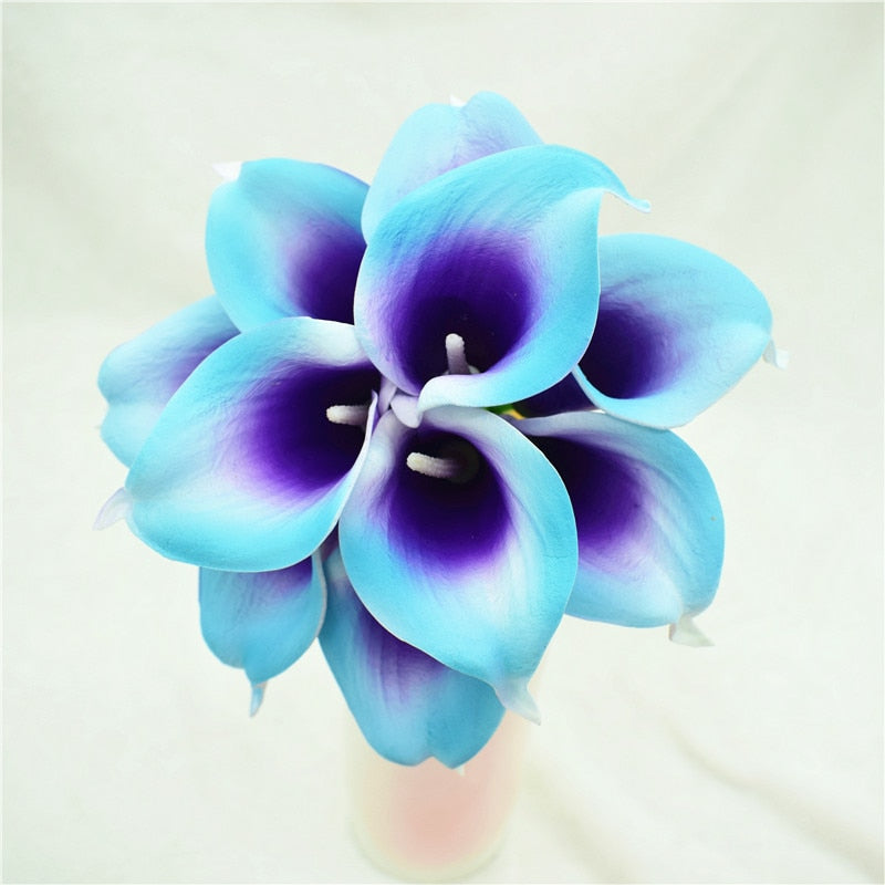 10 marine blå Calla lilje PU Real Touch blomster bryllupsdekoration buketter borddekoration kunstige blomster hjem decor
